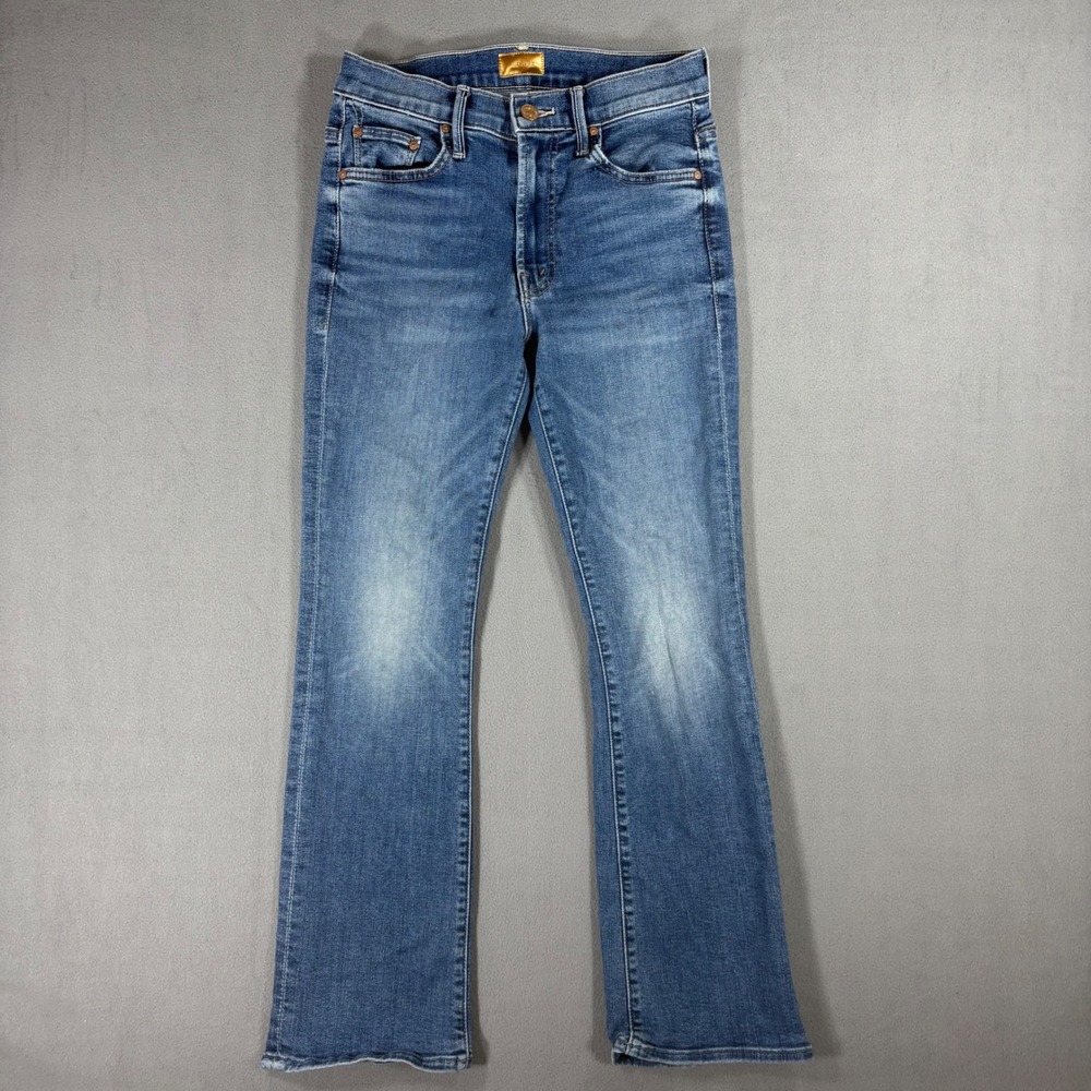 Mother Lil Insider Flood Jeans Kids Size 26 Blue Excellent Flare Raw Hem